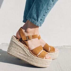 SOLUDOS Suede Como Jute Espadrille Platform Wedges Brown 8